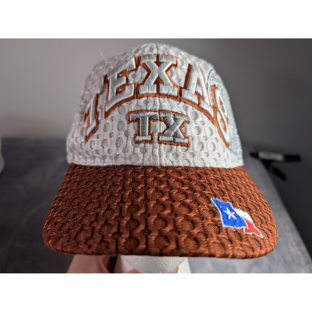 Blue Ocean Texas TX Honeycomb Mesh Hat Burnt Orange White Adjustable Cap